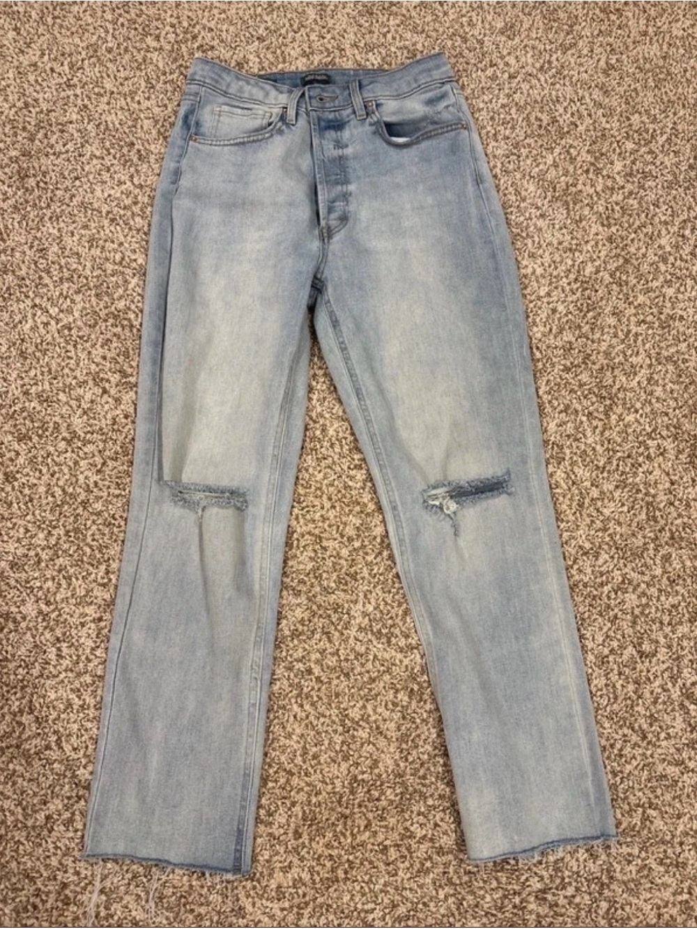 wild fable Light Blue Straight-Leg Jeans with Knee Distress